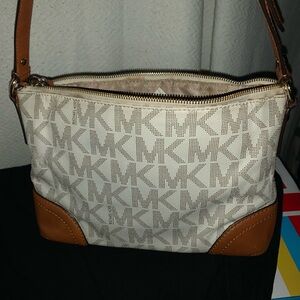Michael Kors Cream and Brown Shoulder Bag